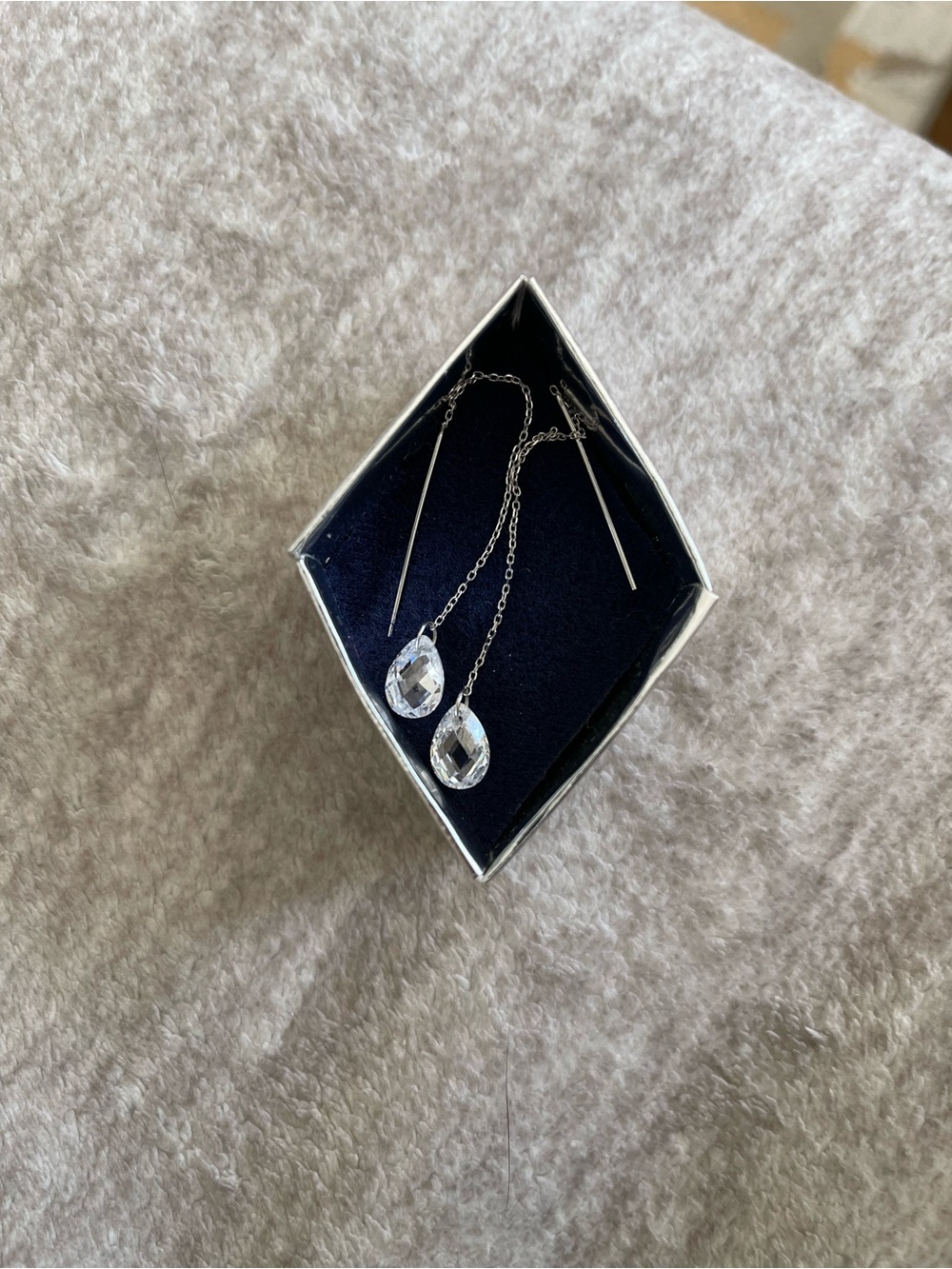 Silver Threader Earrings with Clear Teardrop Crystals